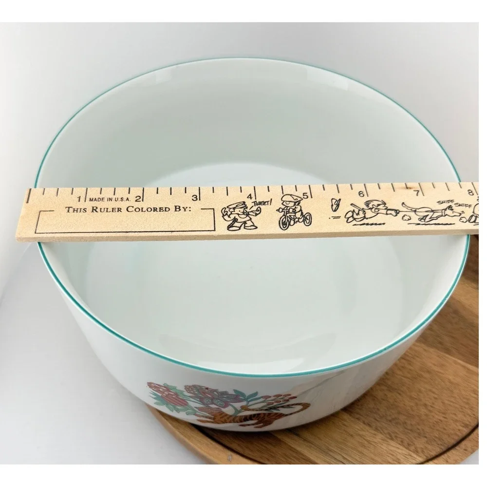 Vintage Creation Alpac France Porcelain Tiger Botanical Serving Bowl 8